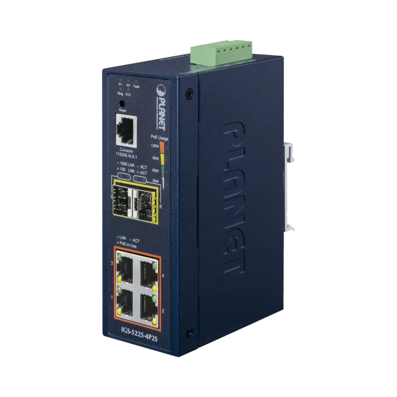 Switch Industrial Administrable Capa 2, 4 Puertos PoE 802.3a