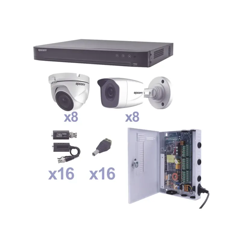 KIT TurboHD 1080p - DVR 16 Canales - 8 Cámaras Bala exterior