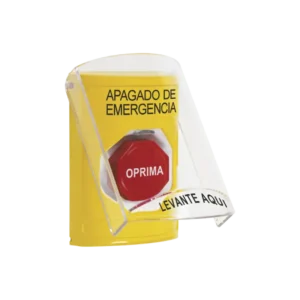 Botón de Apagado de Emergencia, Texto en Español, Tapa Prote