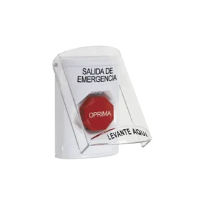 Botón de Emergencia, Texto en Español, Tapa Protectora de Po