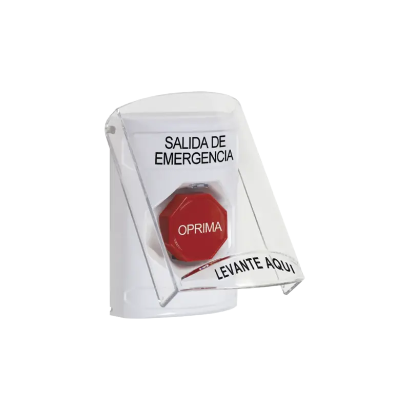 Botón de Emergencia, Texto en Español, Tapa Protectora de Po